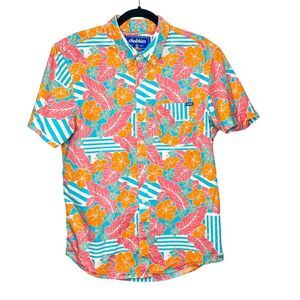 Chubbies Tropical Floral Men's Casual Button Down Shirt - Orange, Pink, Blue